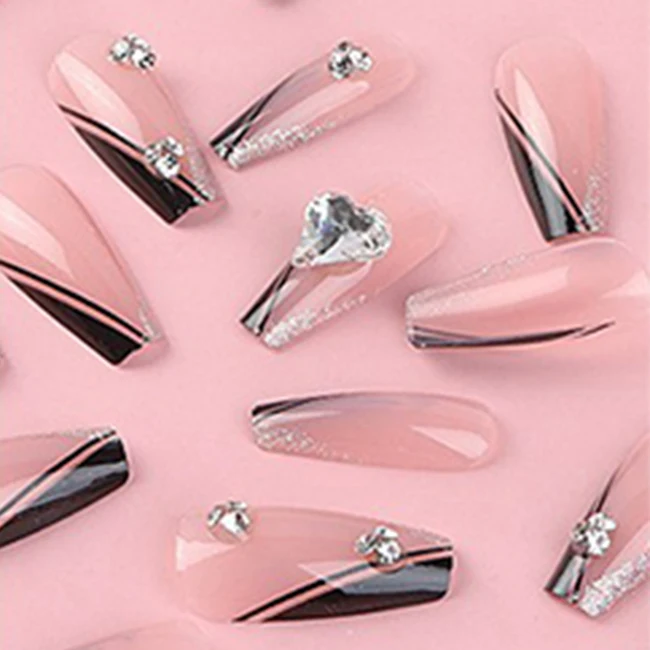 Wholesale Long Artificial Fingernails Abs Nail 3D 24pcs Full Cover False Nail Tips Press On Nails