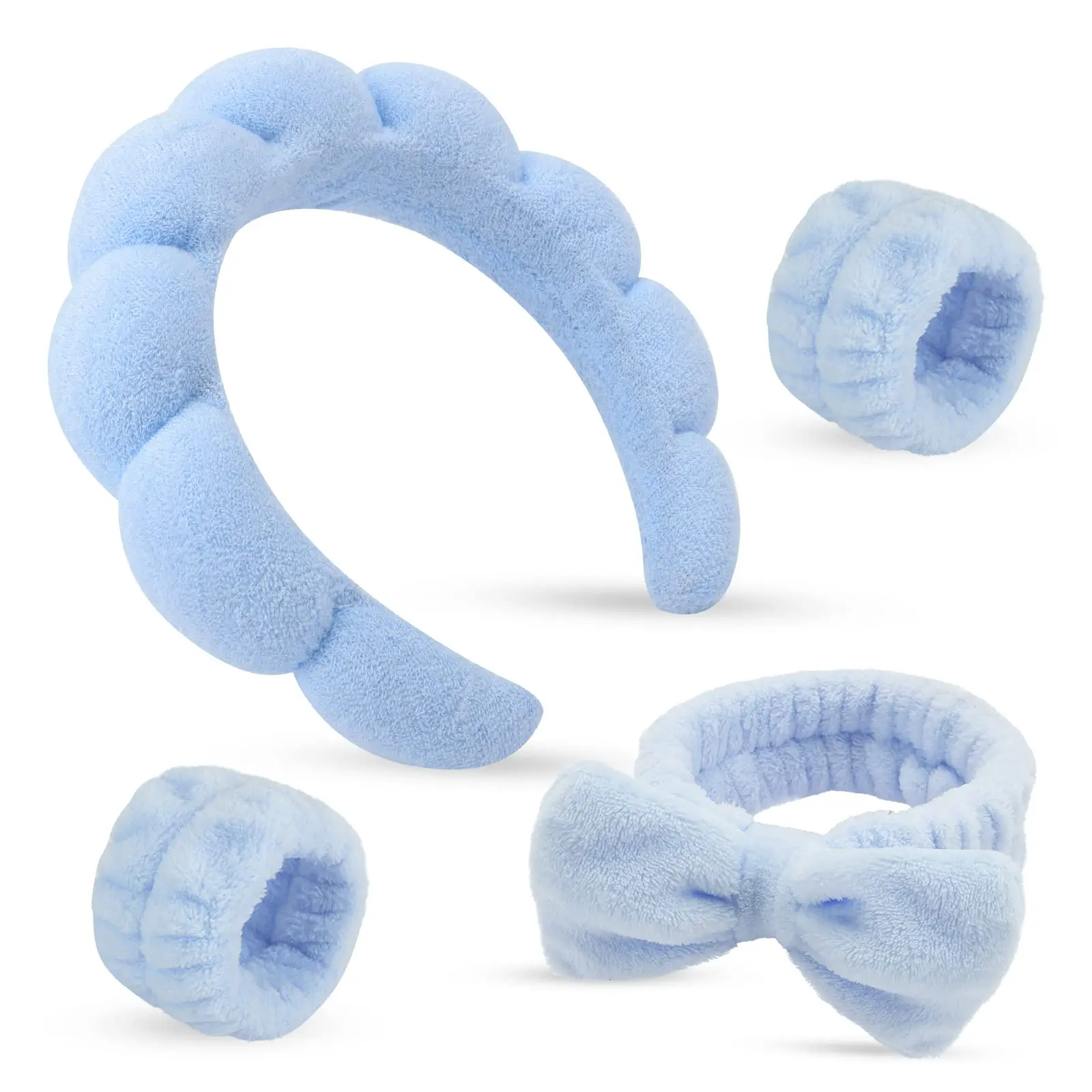 2024 Wholesale Terry Cloth Spa Headband Makeup Headband with Wristband Set for Washing Face