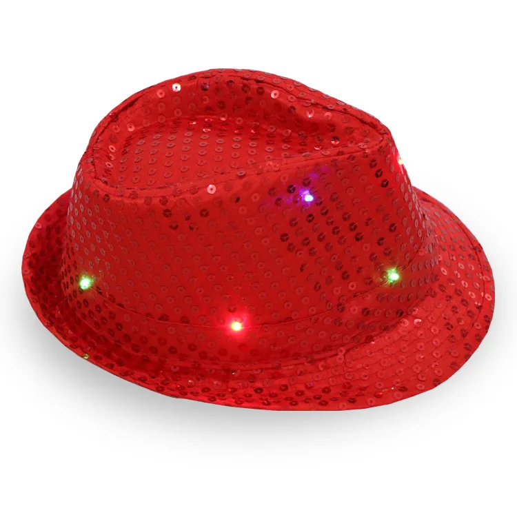 Customized Sequin Hats Printing High Quality LED Luminous Custom Hat Fedora hat for stage