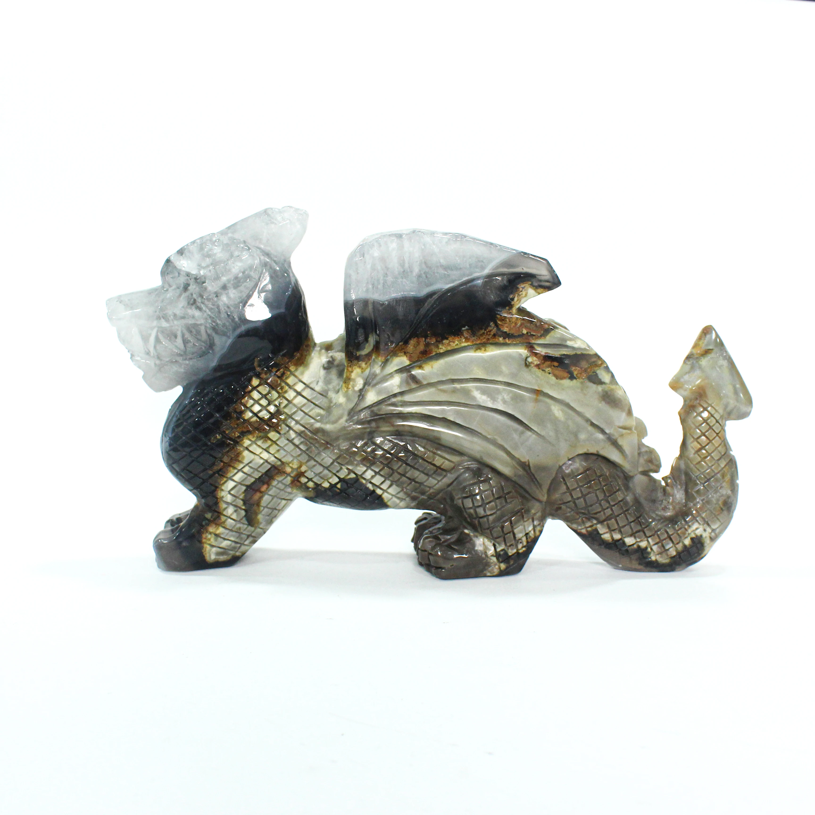 Muelson Wholesale Crystal Natural Healing Stone Carvings Crazy Agate Dragon for Home Decoration Flying