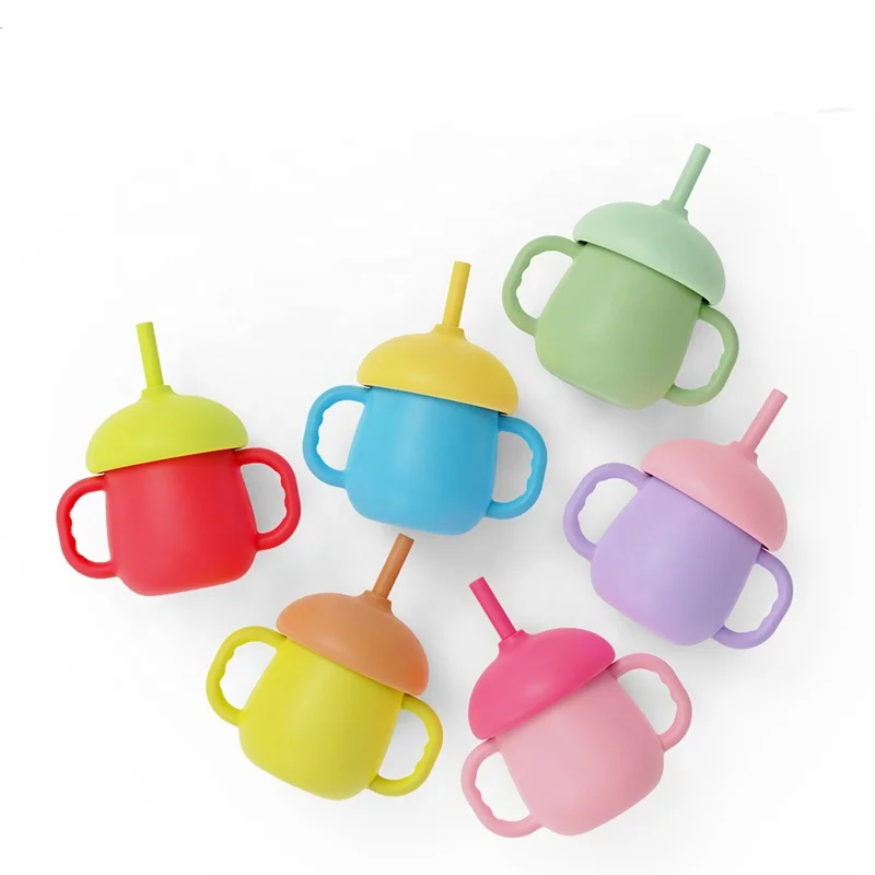 mushroom baby training silicone suction cup with straw infant baby sippy cup