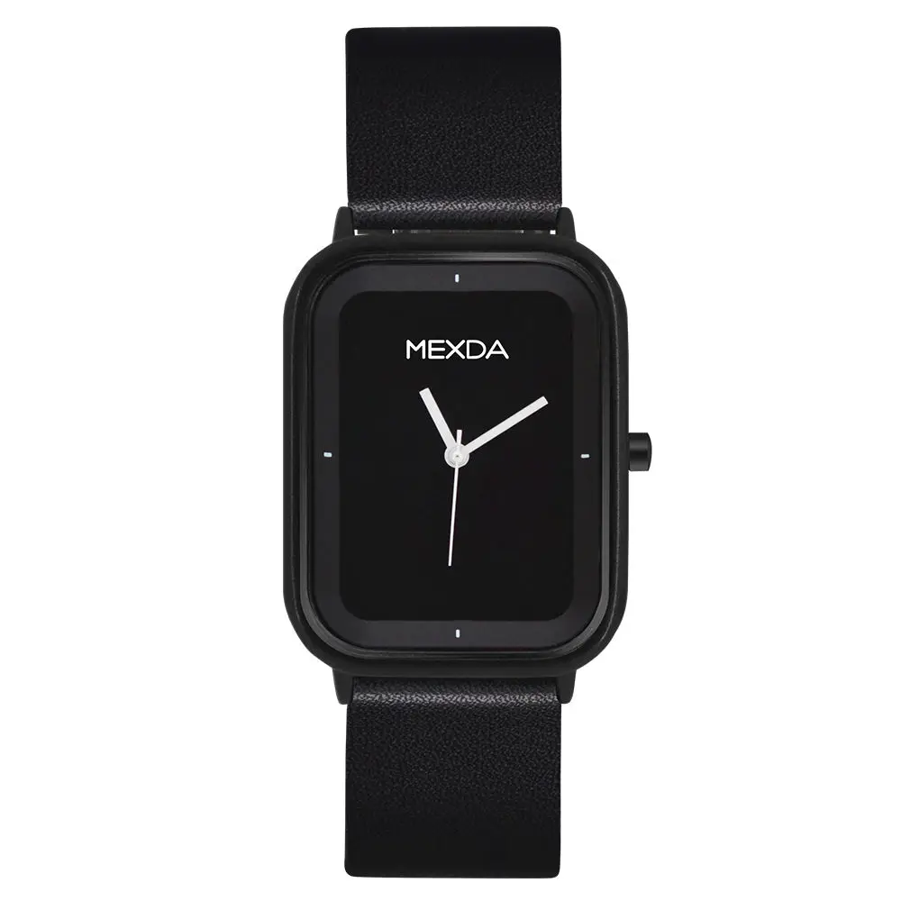 MEXDA OEM Alloy Watch for Couple Simple Design Mineral Crystal Rejos Men PU Leather Bracelet Watch Analogue Quartz Movement