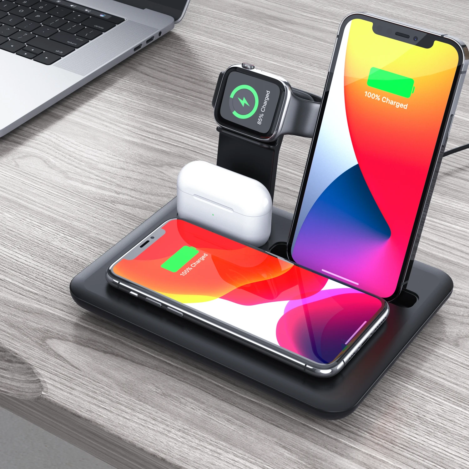  Беспроводная зарядная док-станция 4 в 1 для iPhone iWatch Airpods и других мобильных