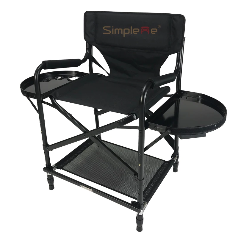 Simpleme Lightweight Aluminum Portable Folding Tall Director Adjustable Makeup Artist Chair With Headrest