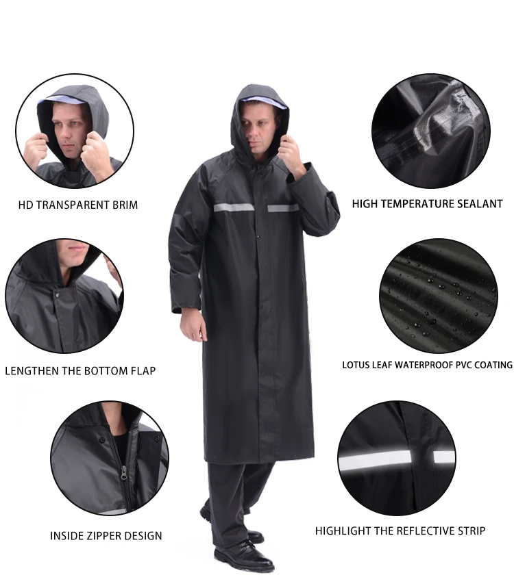 Factory Custom Outdoor Adult Raincoat Rain Cape Cover Waterproof Hooded Jacket Long Rain Coat For Women Men