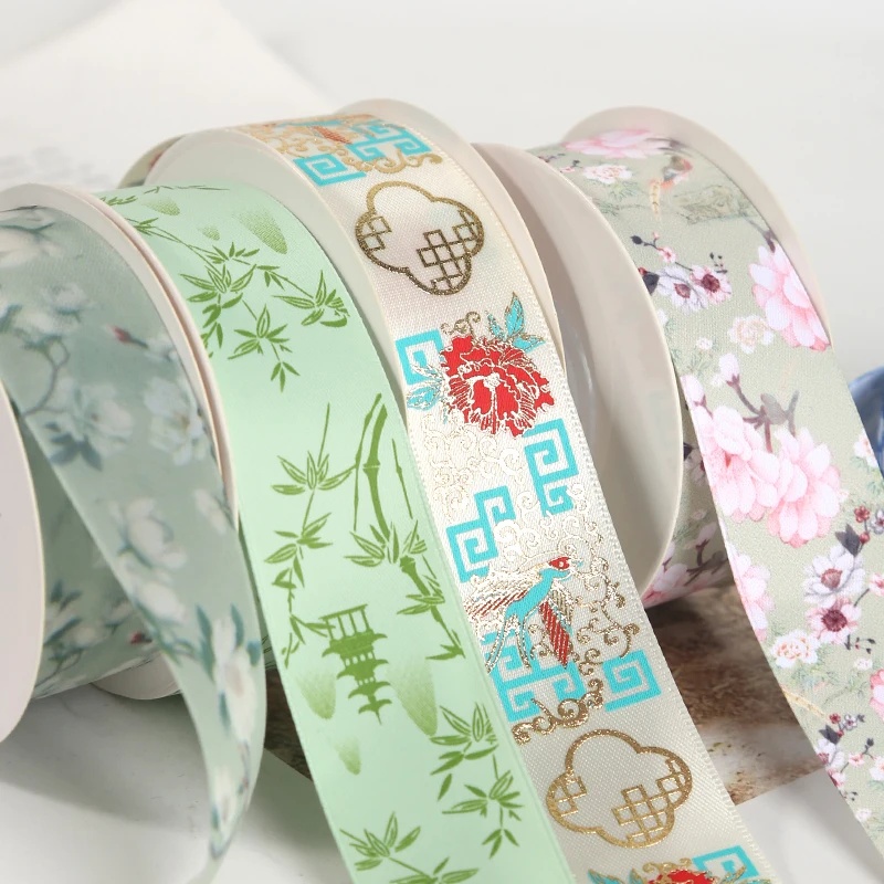 Heat Transfer Printing chinese style gift satin ribbons for flowers
