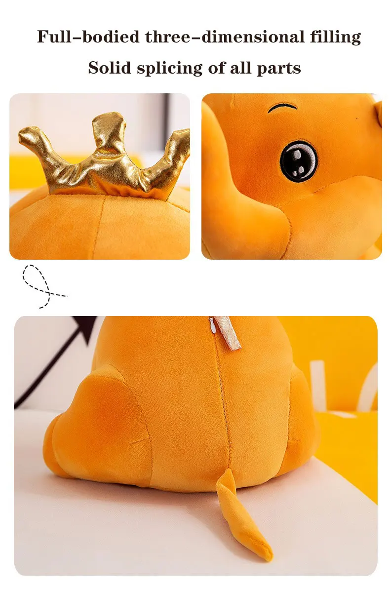 Factory custom wholesale cute plush crown elephant simulation animal toys yellow gray creative fluffy super soft sleeping mat