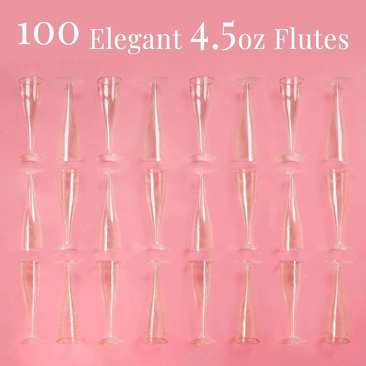Plastic Disposable Champagne Flute Gold Glitter Plastic Champagne Cups for Parties Mimosa Bar Wedding and Shower