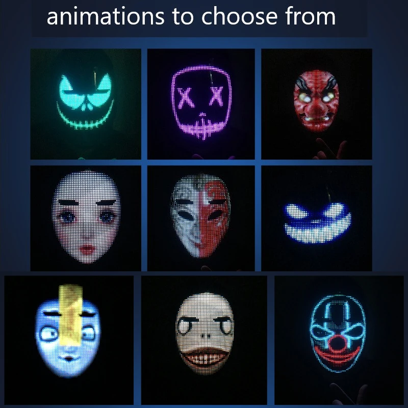 Lightwear Adjustable Rechargeable Programmable Gesture Shining Led Display Halloween App Full Color Face Changing Luminous Mask