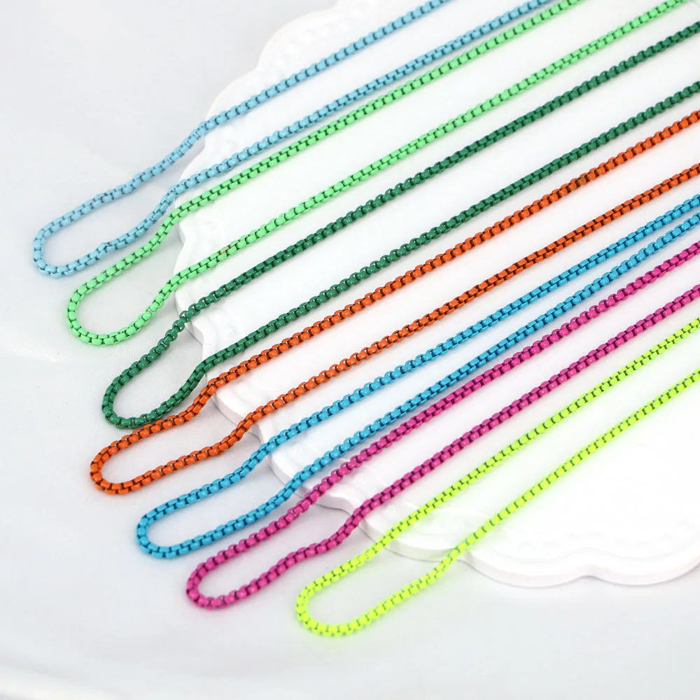 Boho Style Stylish Candy Color Adjustable Link Chain Choker Necklaces Hip Hop Women Men Rainbow Enamel Box Chain Necklace Gift