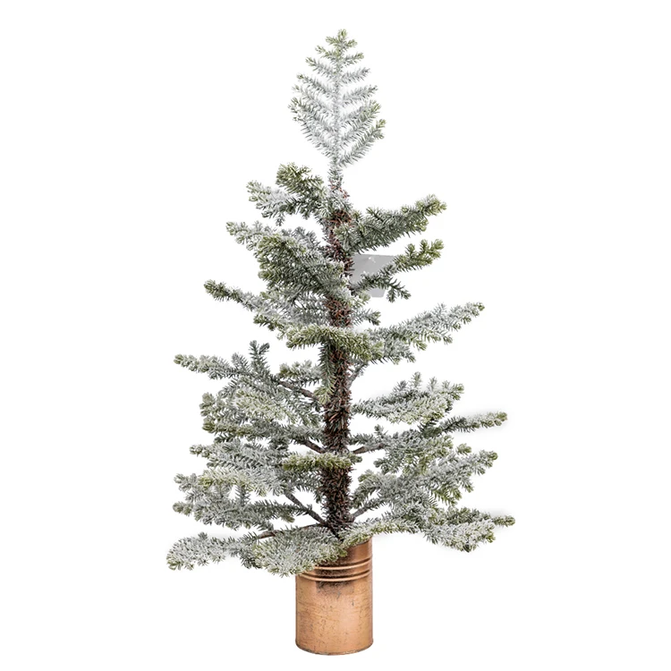 Co-Arts New Design Frost Slim Snow Pre Lit Metal Pot Christmas Tree