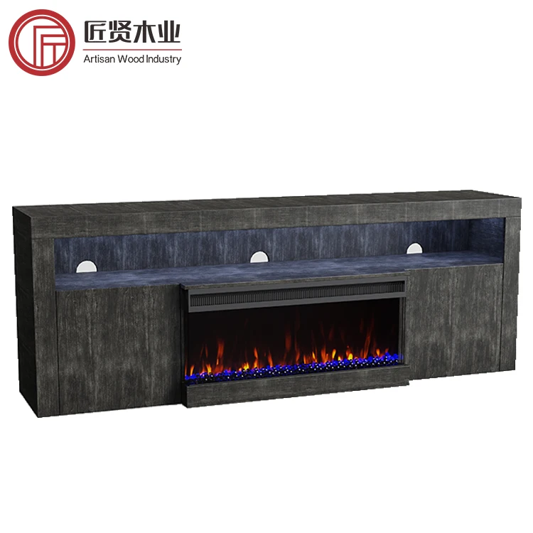 OEM ODM фабрика роскошный дизайн современный деревянный ТВ шкаф MDF столик ТВ RGB светодиодный ТВ Стенд с камином