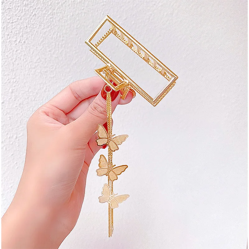 korean Girl Butterfly Pendant Tassel Hairpin Fashion Gold Plated Metal Butterfly Hair Claw Clip