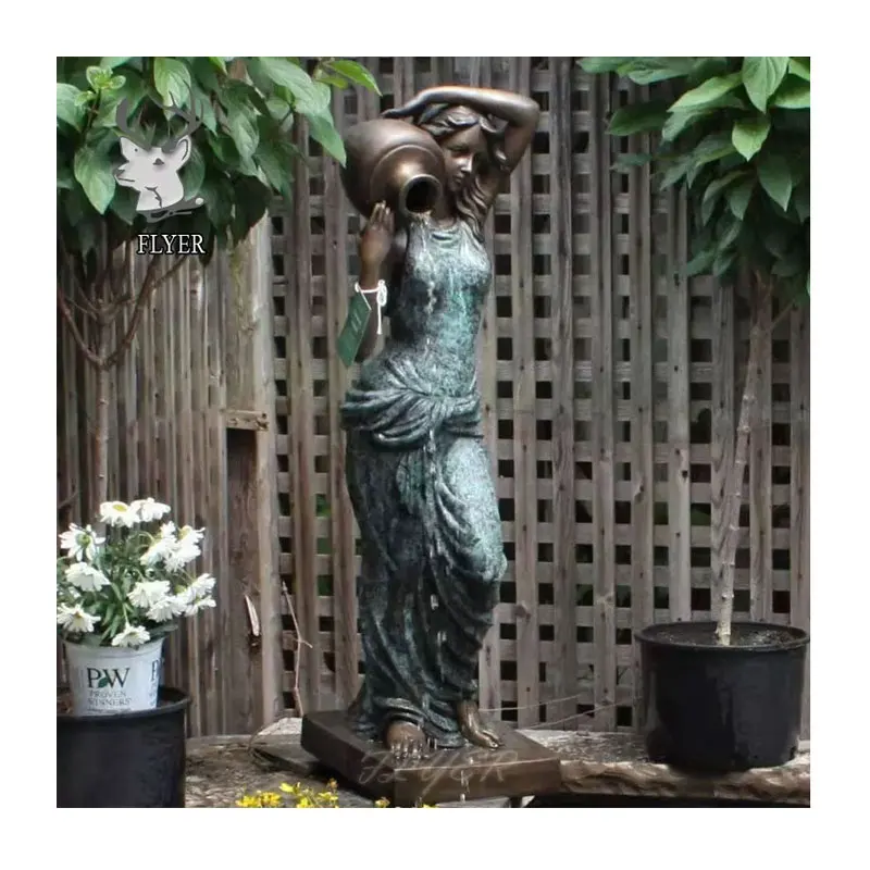 Outdoor Garden Decoration Water Fountain Bronze Life size Woman Statue Waterfall Metal Casting Bronze Woman Lady Figure Fountain
