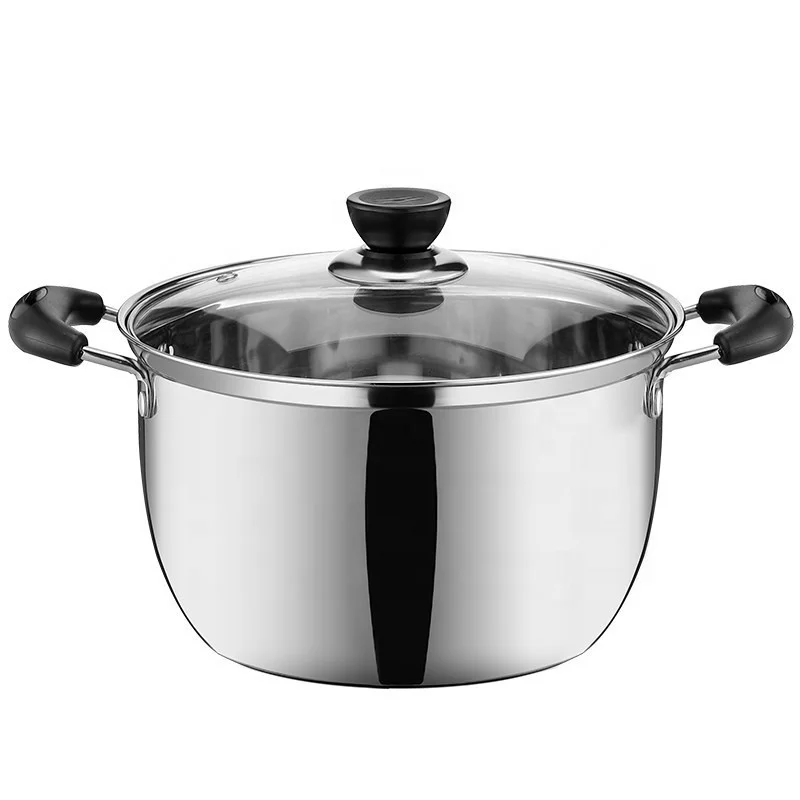 18 CM Wholesale home kitchen cookware stainless steel casserole soup pot with glass lid single bottom