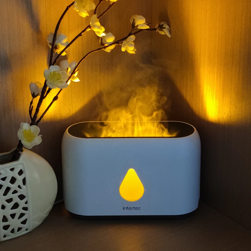 intertec OEM/ODM Desktop Ultrasonic Water Atomizing Essential Oil aroma humidifier Diffuser with 3D Flame