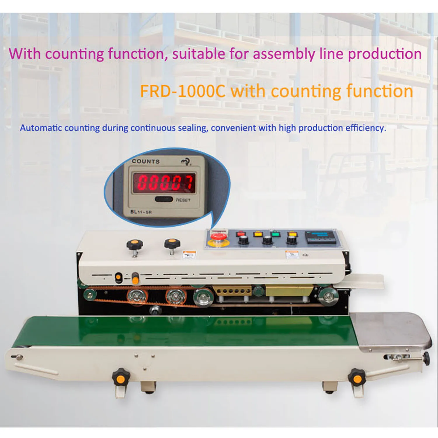 FRD-1000C Continuous bags band solid-ink coding printing and sealing machine with counts meter