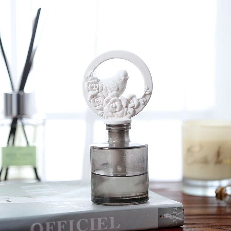 Handmade White Ceramic Flower Aroma Oil Diffuser Ceramic Bird Diffuser Aroma Perfume Glass Bottle