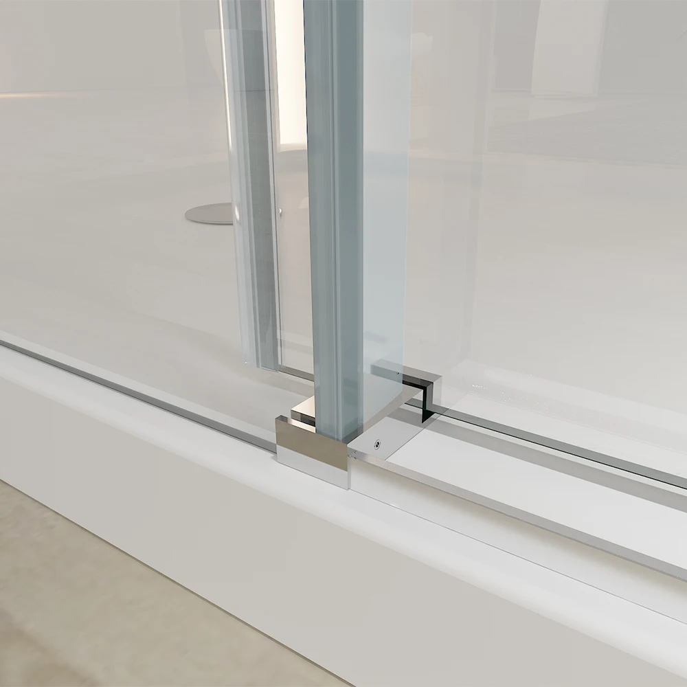 Elegant Barn Door Style Frameless Textured Nano Glass Rolling Double Sliding Shower Enclosure