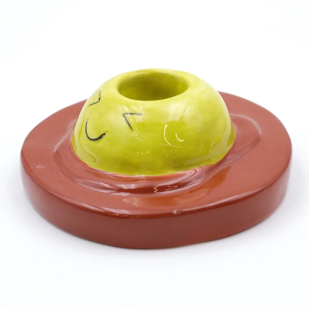 Custom logo food themed candlestick ceramic red salted broken eggshell and fried egg taper shaped candle holder