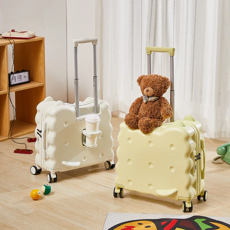 New arrival Cheese biscuit shape 18 inch hard shell suitcase with universal wheels custom suitcase