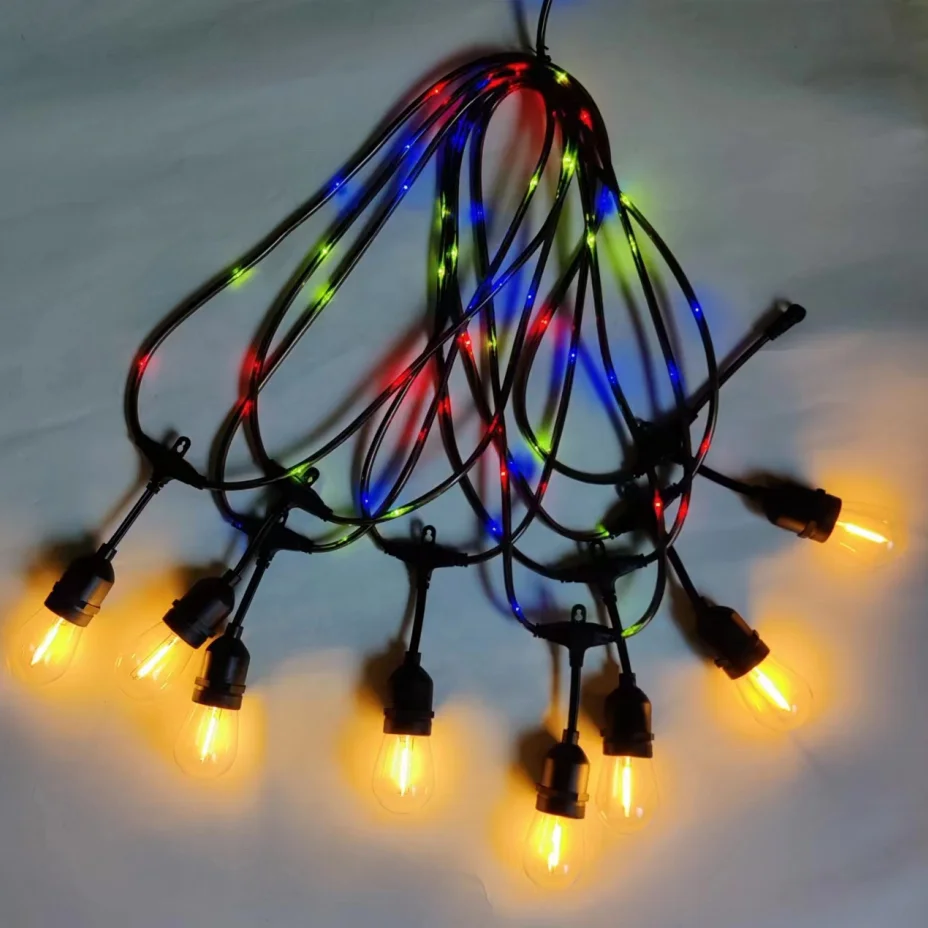 Outdoor RGB String Lights Color Changing with Flashing Rope Luminous String for Outside Patio Backyard Christmas Holiday Party