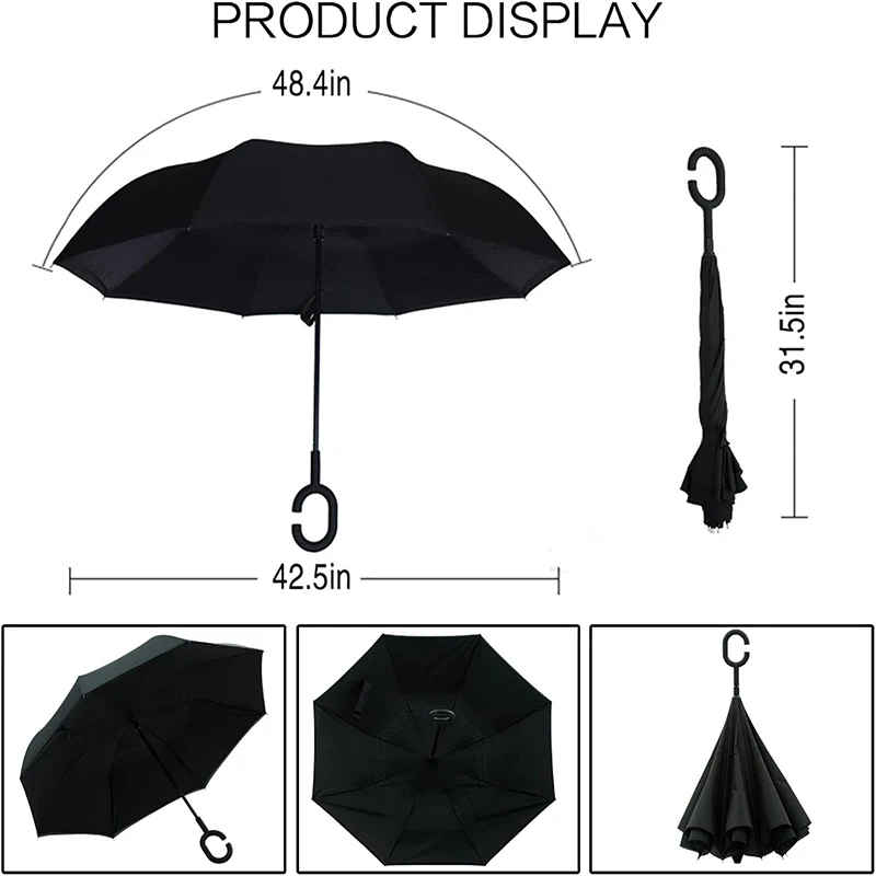 Digital Printing Custom Logo Factory Advertising Car Umbrella Rainproof Business C Handle Reverse Straight Umbrella