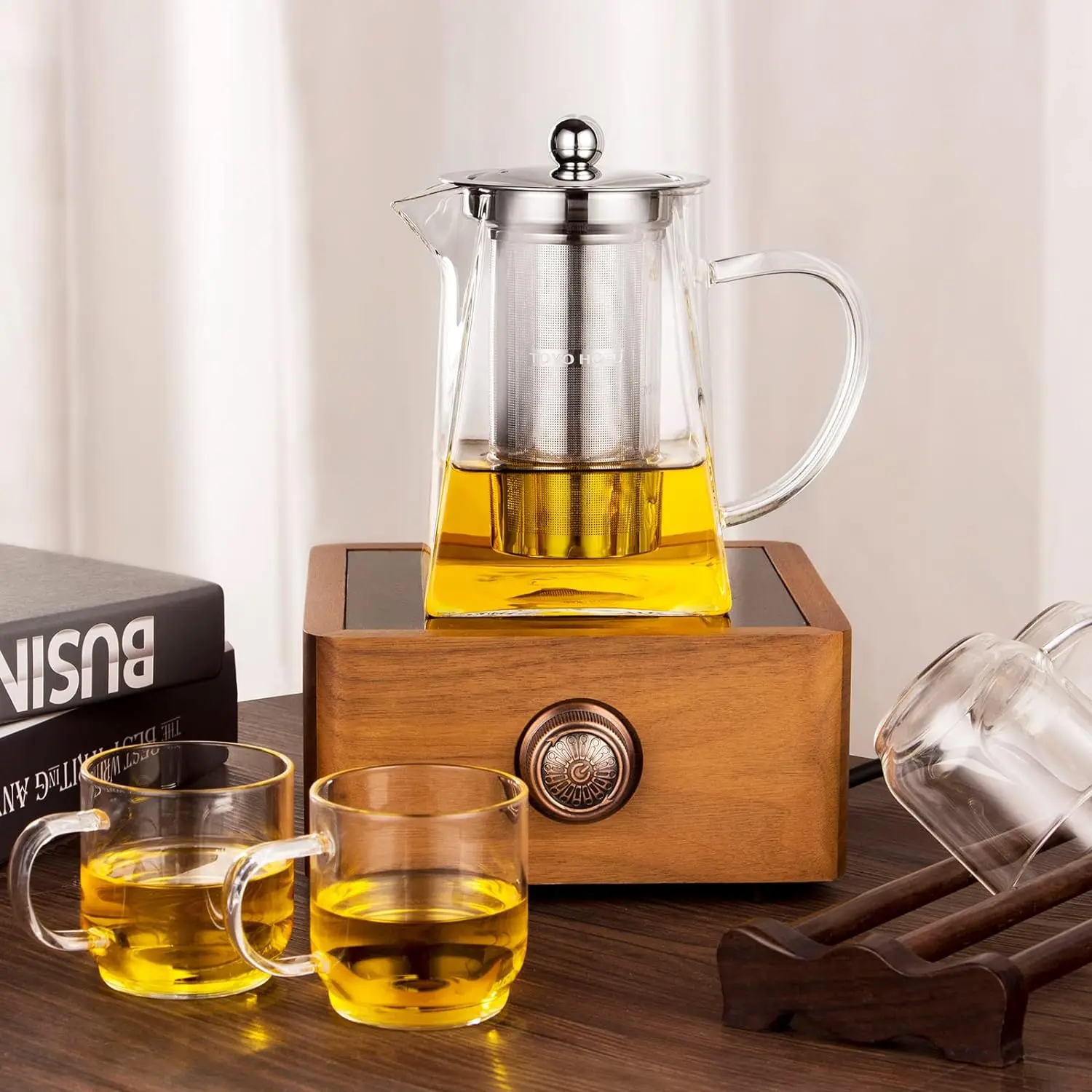 Top Seller 350ml 500ml 750ml high Borosilicate square glass teapot With removable infuser