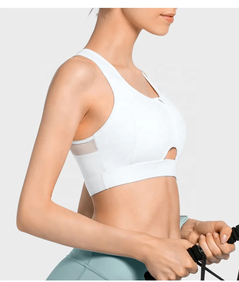 Zipper sports vest mesh breathable shockproof gathered bra running fitness training underwear thin