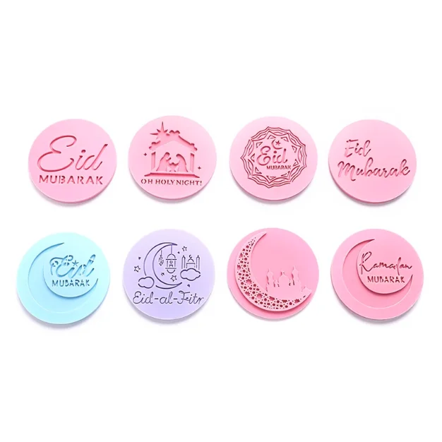 NEW EID Moon Star Temple Mubarak Eid Letter Embossed Cutter Mold Cookie Cutter Stamp Fondant Cake Tools Cookie Stamp for baking