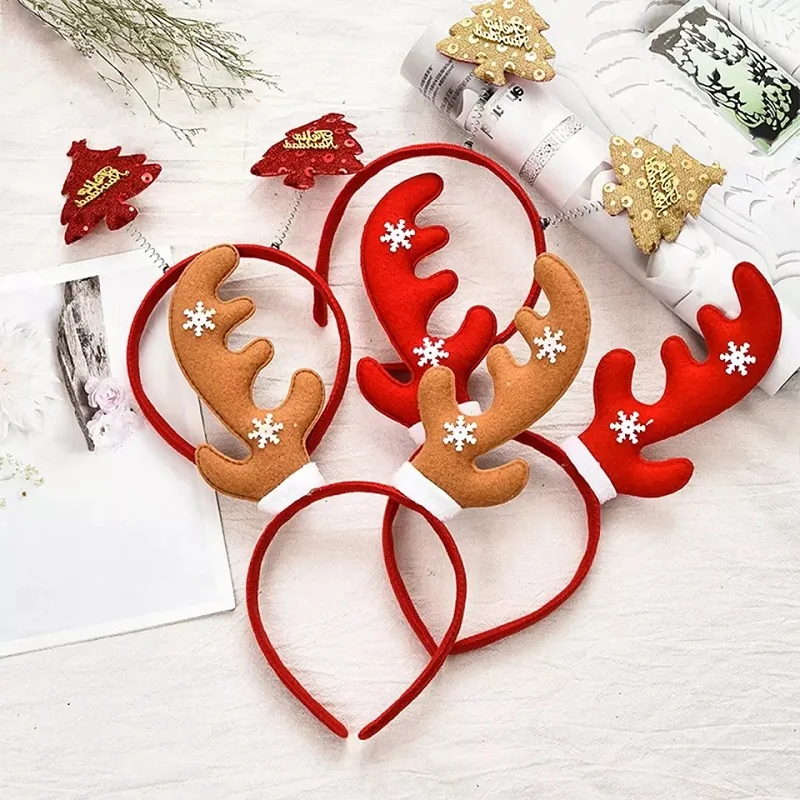Newest Xmas Hairband Glitter Elk Horn Hairband With Small Bell For Women Baby Christmas Decorations
