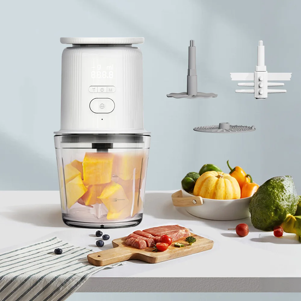 Portable Food Processor Cordless Meat Garlic Chopper with 600ml Glass Bowl 1500mAh USB Rechargeable Electric Vegetable Chopper