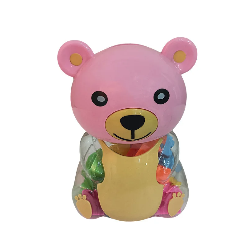 Jiefan2CM 45PCS Bear bottle large particle puzzle building blocks plastic bucket toy family piggy bank