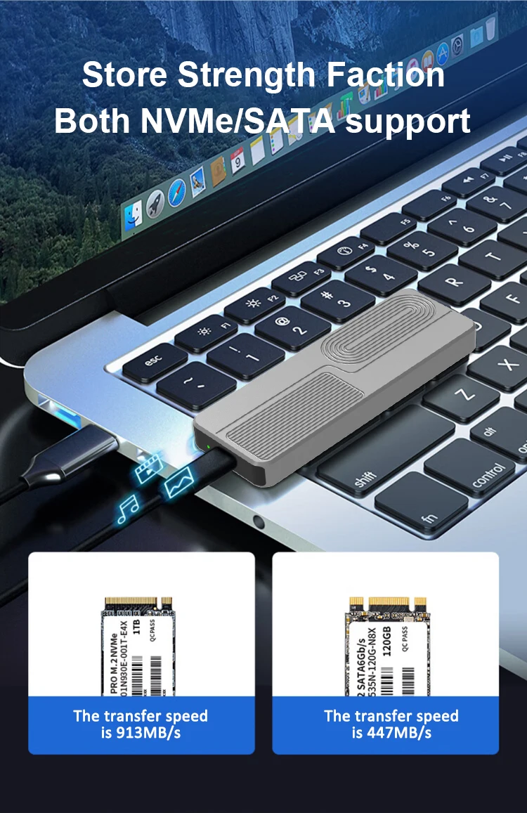 External M2 Case disco duro externo enclosure (without SSD) M.2 NVME SSD Casing 10Gbps dual protocol Aluminum SSD Enclosure