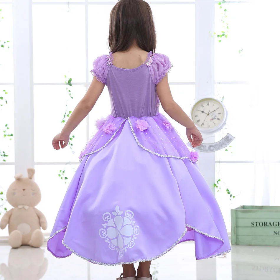Kids Party Clothing Magic Stick Crown Children Costume 2022 Cosplay Sofia Princess Dress Children Bows Pearl Birthday Costume