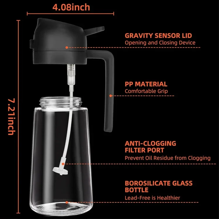 Kitchen Reusable 2 in 1 Oil Sprayer 470ml Glass Olive Oil Dispenser Sprayer for Camping Cooking Salad BBQ Beef Oil Spray Bottle