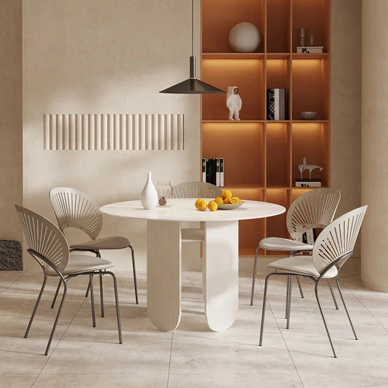 White bright rock plate round table chair household designer round high-grade round table household 10 person dining table