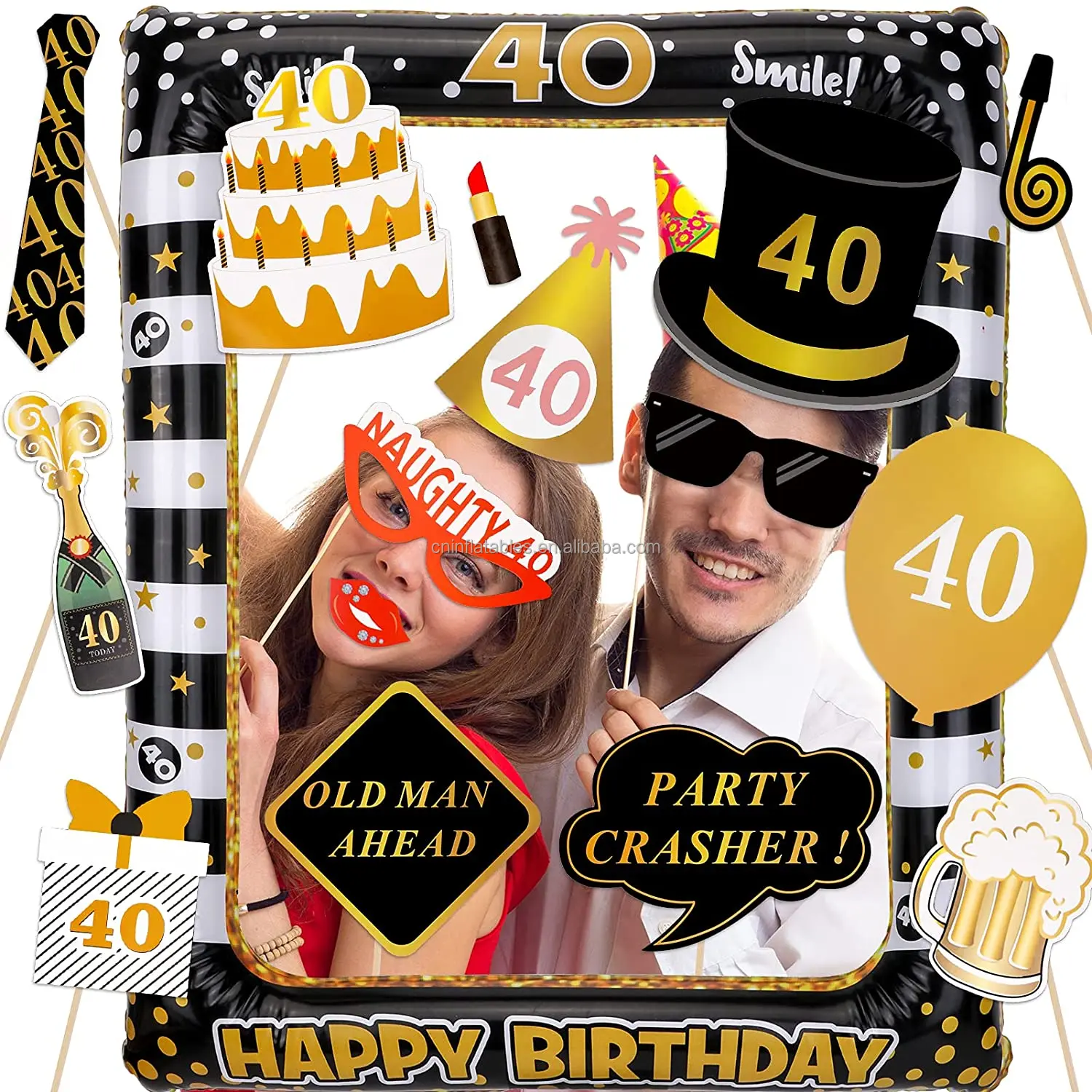 Photo Booth Frame Inflatable Selfie Picture Frame with 40th Birthday Photo Booth Props DIY Kit