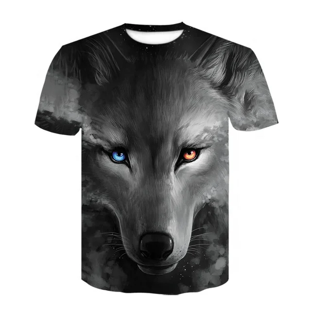 
2020 Stylish Oem Customized Men Cotton And Polyester 3D Digital Wolf Printing Tee Casual Round Neck Animal Printed T Shirt 