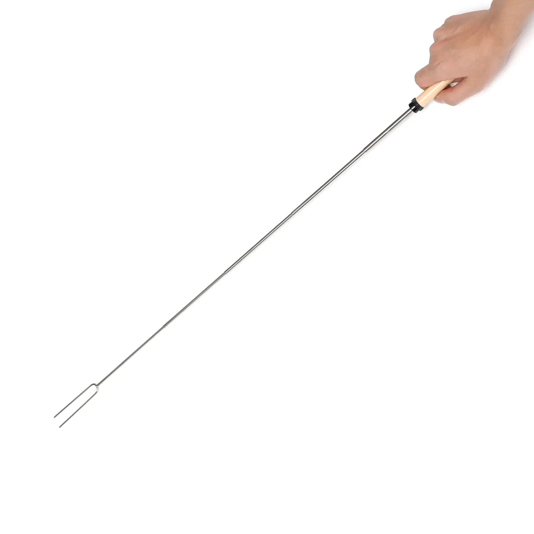 Hot Selling Stainless Steel Telescopic U-shaped Barbecue Fork with Wooden Handle