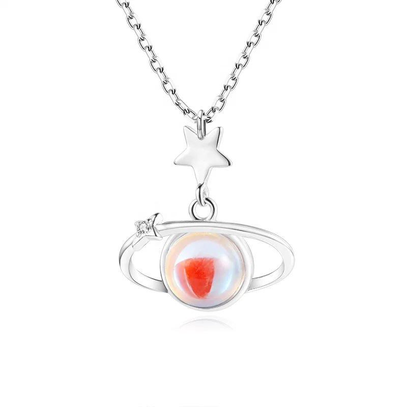 Fashion 925 women silver fish tail colorful stone pendant necklace