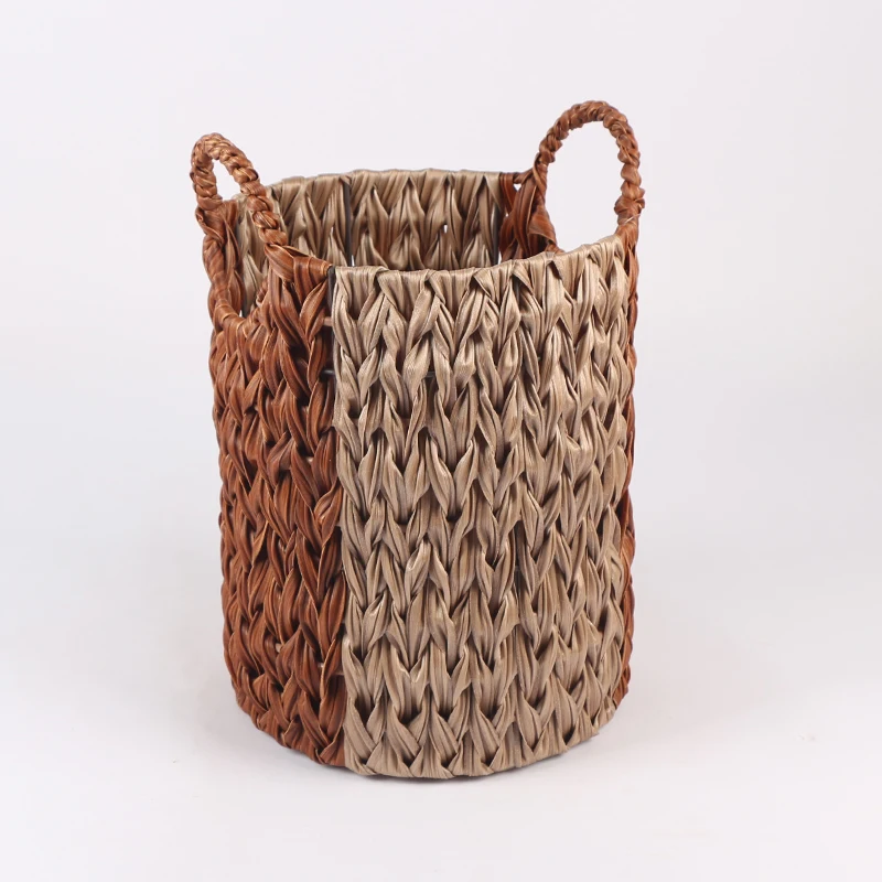 Wholesale Custom Decorative Basket Round Handmade Woven Plastic Rattan Storage Basket For Organizer