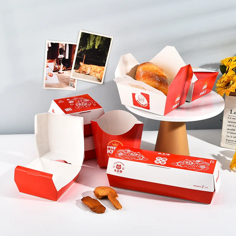 Customize print logo Hamburg fried chicken packaging box set disposable white cardboard meal box packaging for lunch paper box