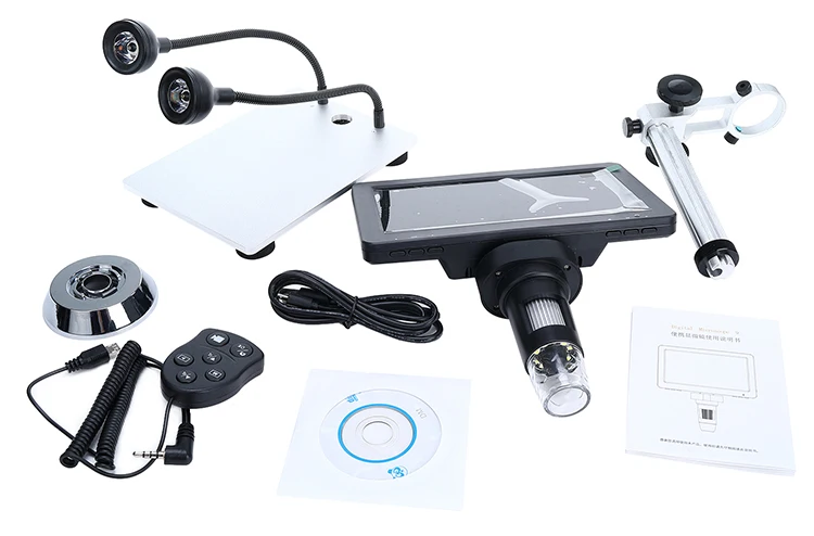 Portable USB HD LCD display digital microscope 8 LEDs with external 2 LED light source