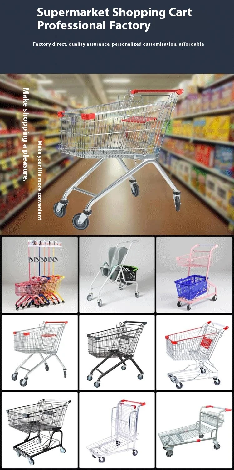 Wholesale customized 4 wheel steel Supermarket trolley shopping push cart / metal heavy duty mall shopping cart