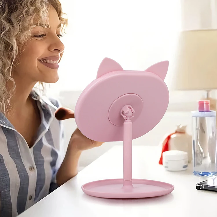 factory design cat dresser hairdresser make up mirror travel rotatable pink cosmetic table stand mirrors with logo customized