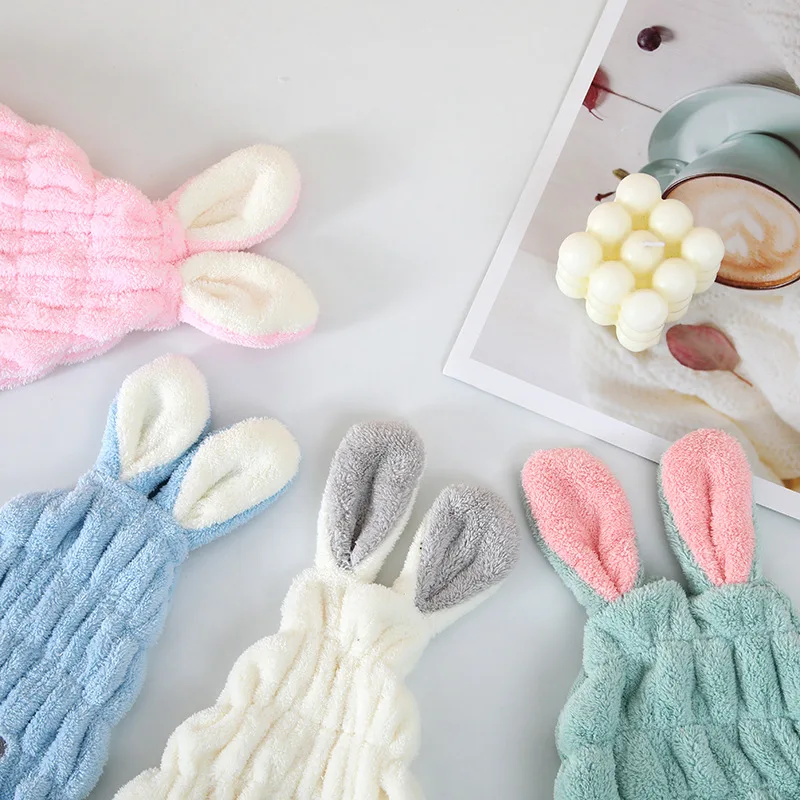 Cute Cartoon Rabbit Ear Embroidery Coral Fleece Absorption Thickened Hair Dryer Princess Wraps Head Towel