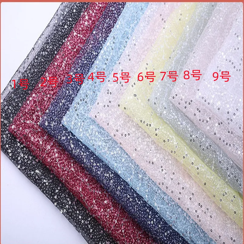 Width 150 cm Polyester Sequins beads Tulle Mesh Fabric Stars gilding embroidery net dress fabric for party wedding bridal skirt