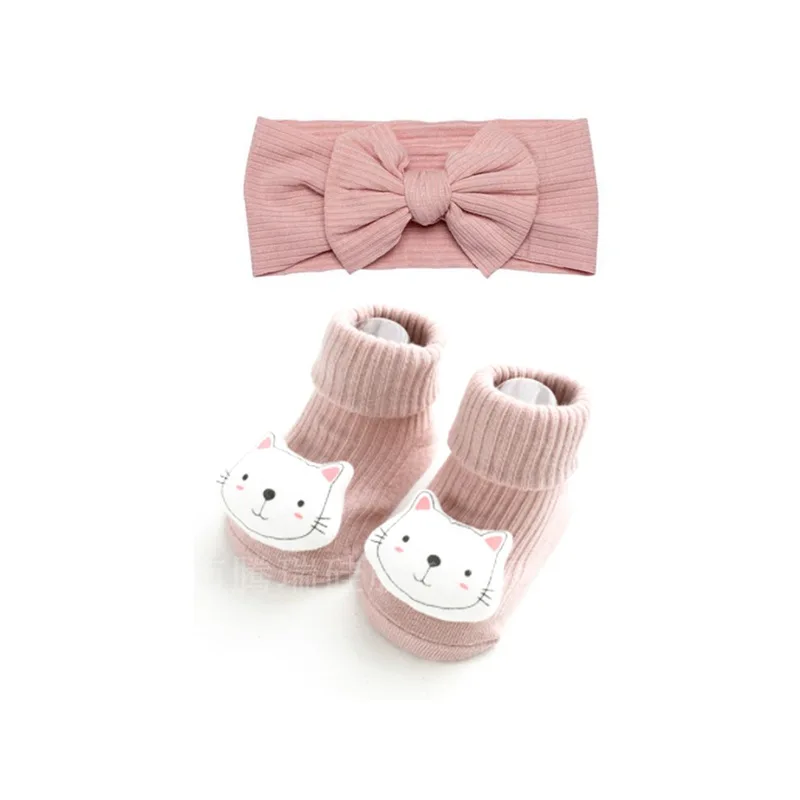 Baby Hairband Floor Socks Set Baby Solid Color Bow Hairband Cartoon Cute Animal Socks Set