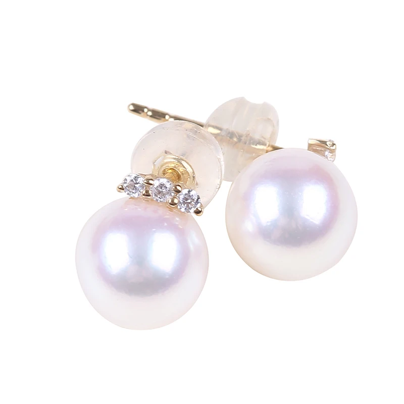 Серьги с белым жемчугом Akoya AAA 18K 7-8